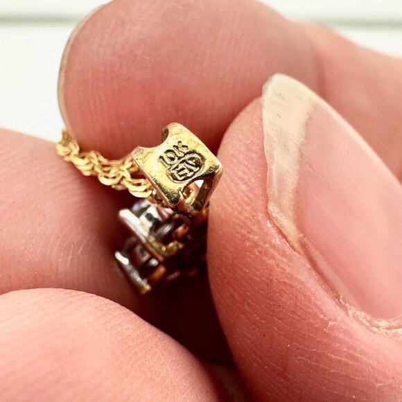 Womens Necklace 10k Yellow Gold Cluster Cubic Zirconia Pendant 20" Chain - Picture 5 of 6